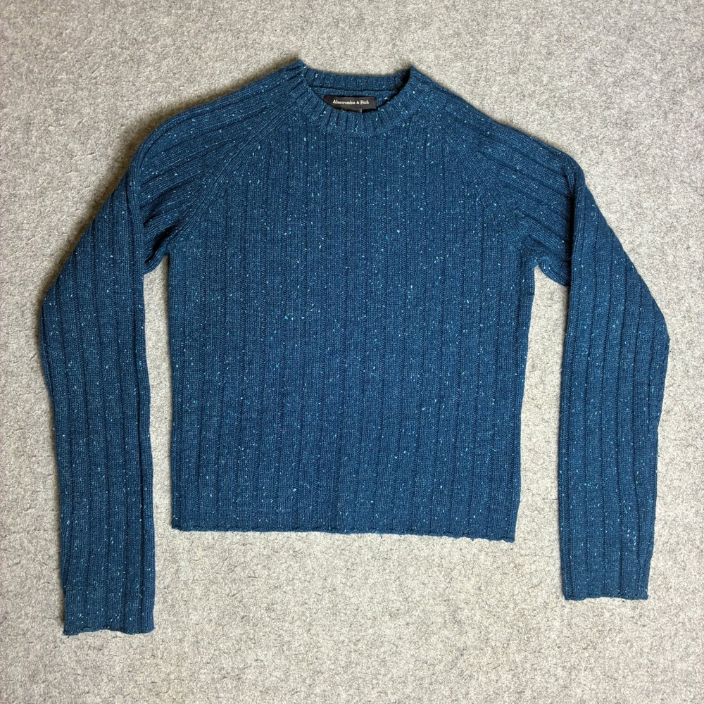 Abercrombie & Fitch Sweater Girls M Blue Excellent Lambswool Ribbed Speckled